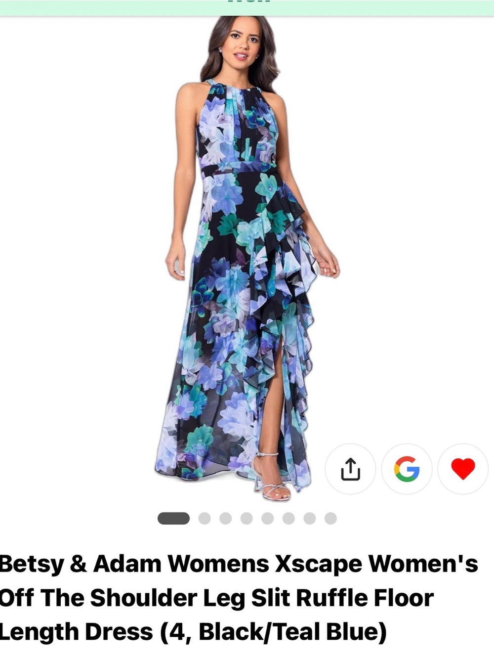 NWT Betsy & Adam Halter, Chiffon Maxi Dress-Black, White, Green and Blue Size 4